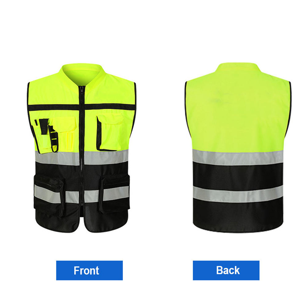 Improvment Sports Customized Black Reflective Safety Vest Company Logo With Pockets Custom Color Fluorescent Visibility Work Class 2 Safety Vest
